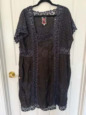 Johnny Was Black Embroidered Eyelet Lace Tunic Dress Plus Size 1X
